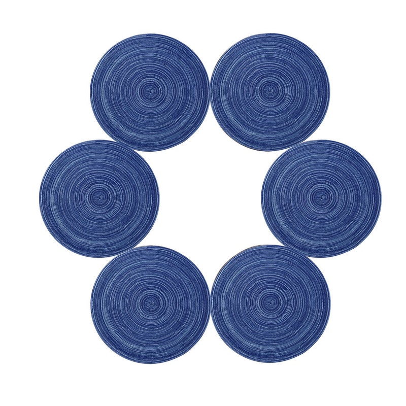 Topotdor 14 Inch Round Placemats Heat-Resistant Stain Resistant Anti-Skid Washable Polyproplene Table Mats Placemats (Set of 6, Blue) - Image 1